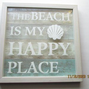 THE BEACH IS MY HAPPY PLACE FRAMED ART COSTAL TOPOGRAPHY